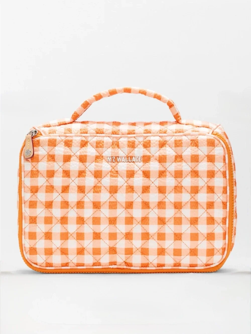 MZ Wallace Sunset Orange Gingham Zip Round Organizer